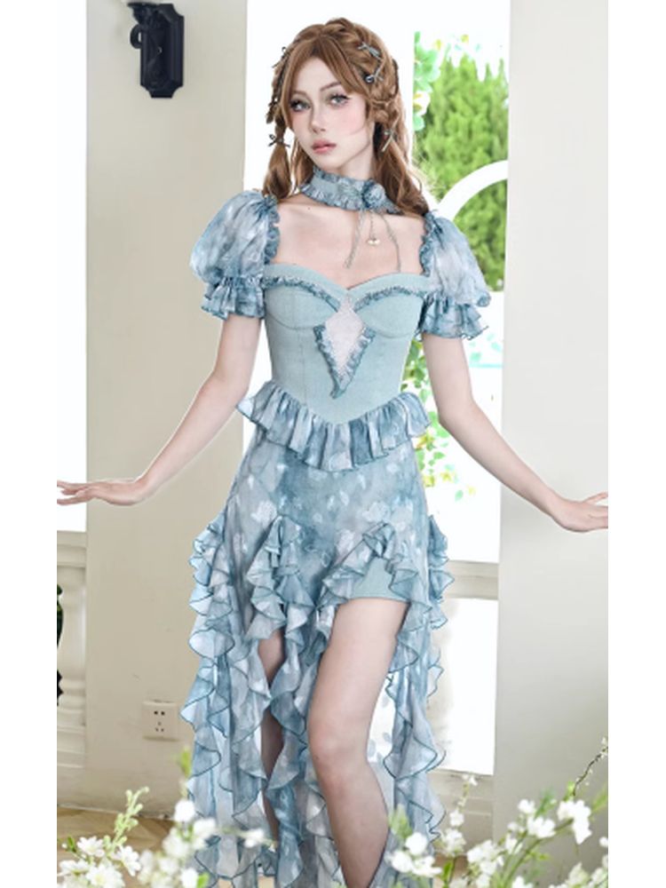 Ruffled Princess Sexy High Slit Dress【s0000002729】