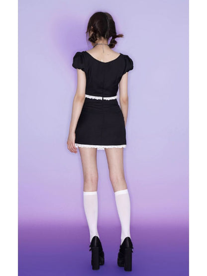 Sweet puff sleeve blouse and skirt【s0000002855】