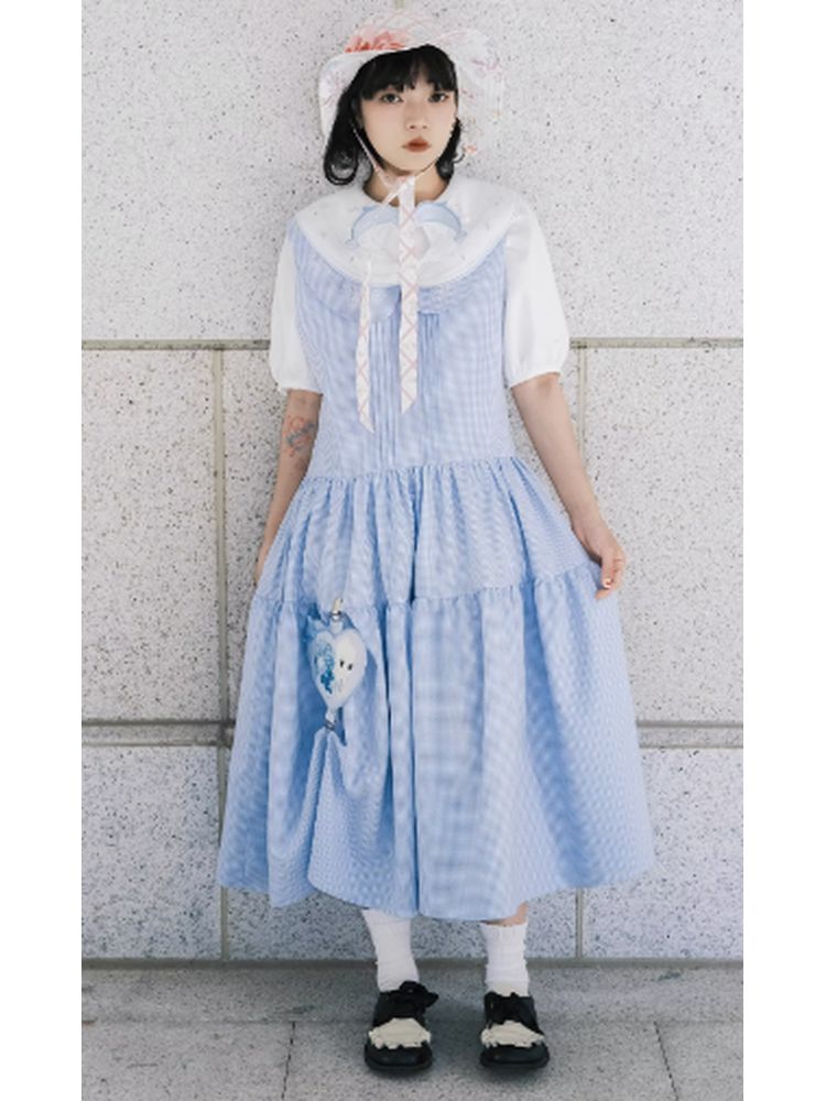 Blue Grid Low Waist Doll dress【s0000002809】