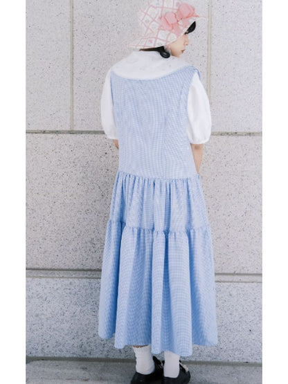 Blue Grid Low Waist Doll dress【s0000002809】