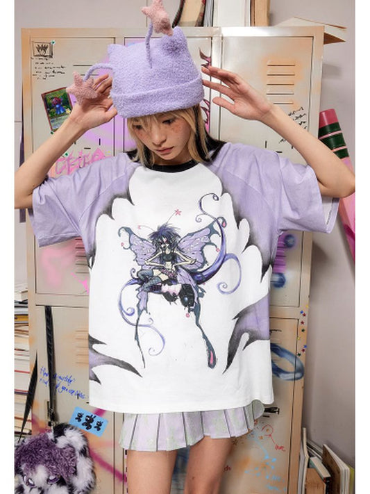 Butterfly Fairy Print Sleeve Loose T-Shirt【s0000002605】