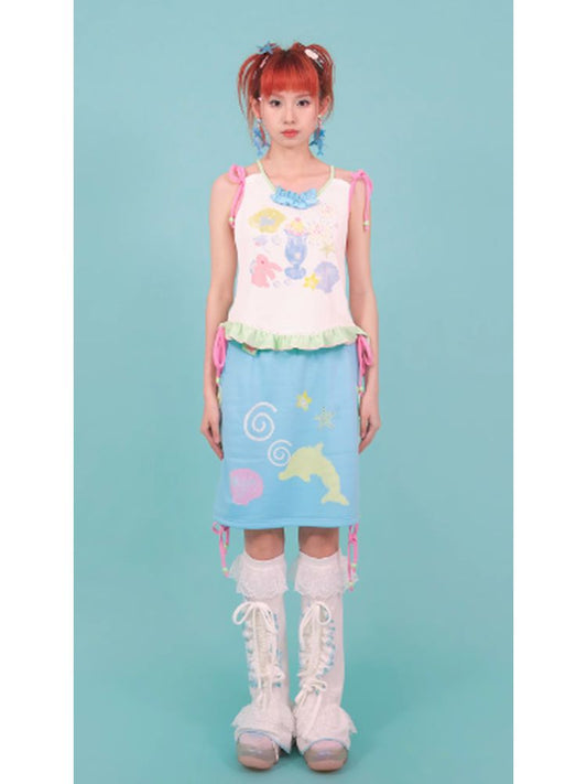 Cute dolphin print skirt【s0000002773】