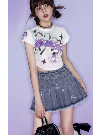 Sweet and cool print short T-shirt【s0000002862】