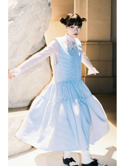 Blue Grid Low Waist Doll dress【s0000002809】