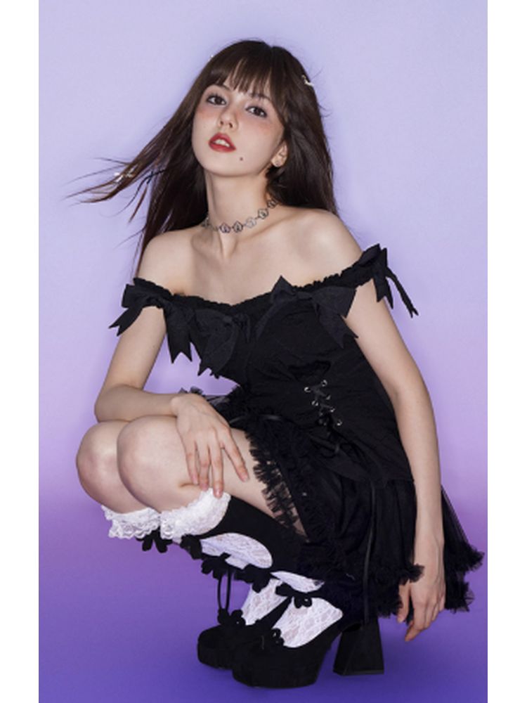 Black bowknot one-shoulder dress【s0000002861】