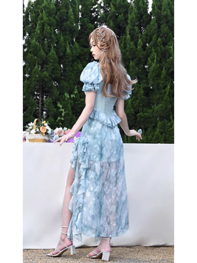 Ruffled Princess Sexy High Slit Dress【s0000002729】