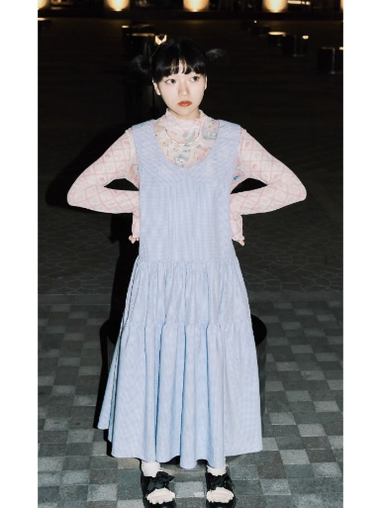 Blue Grid Low Waist Doll dress【s0000002809】