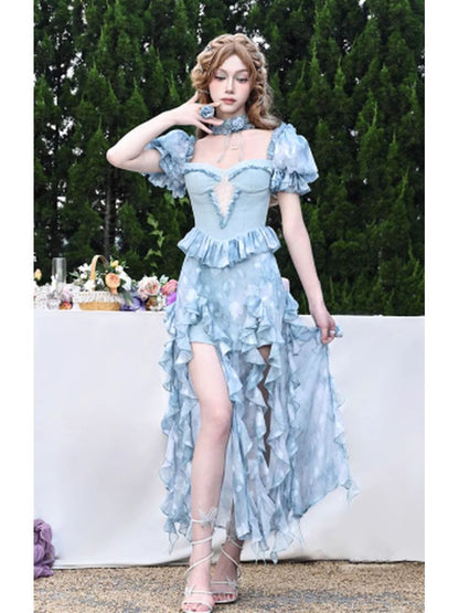 Ruffled Princess Sexy High Slit Dress【s0000002729】