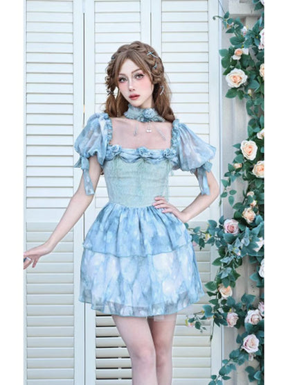 Rose Puff Sleeve Cake Dress【s0000002730】