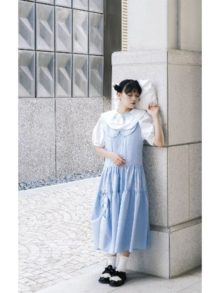 Blue Grid Low Waist Doll dress【s0000002809】