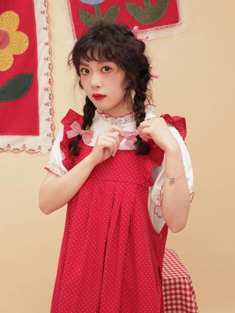 Vintage Girly Red Jacquard Sundress【s0000003037】