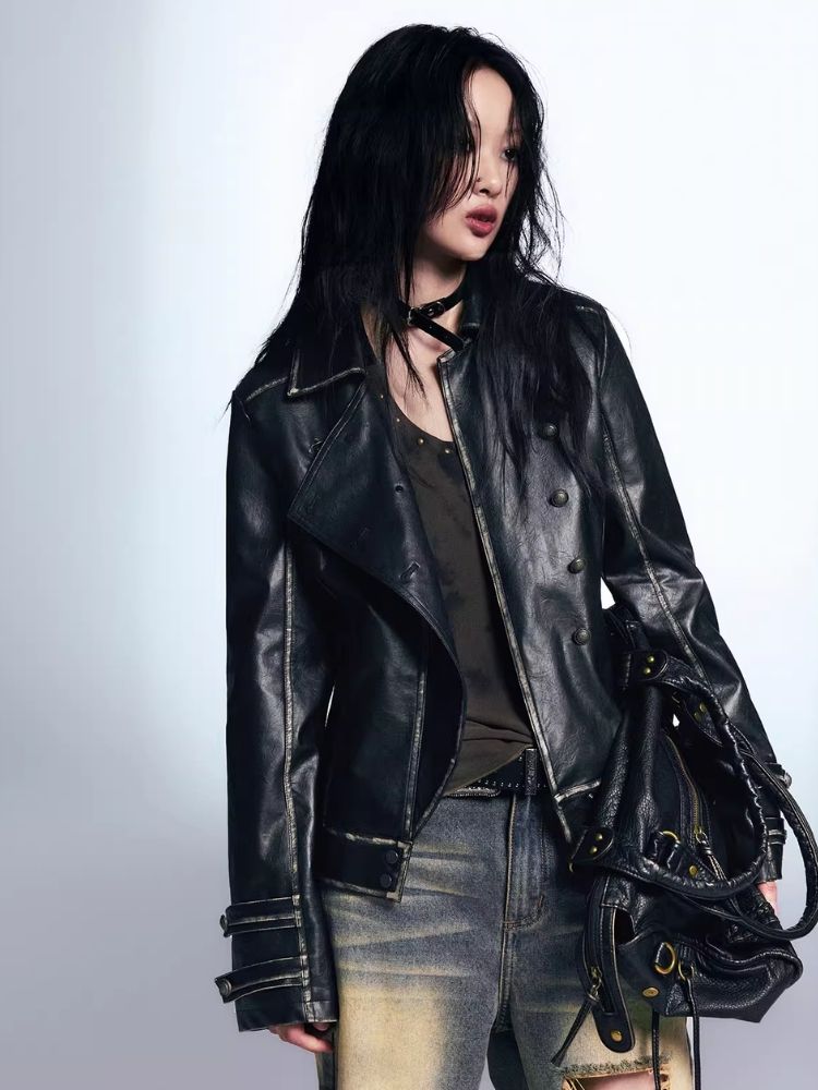 Waisted leather short jacket【s0000007912】