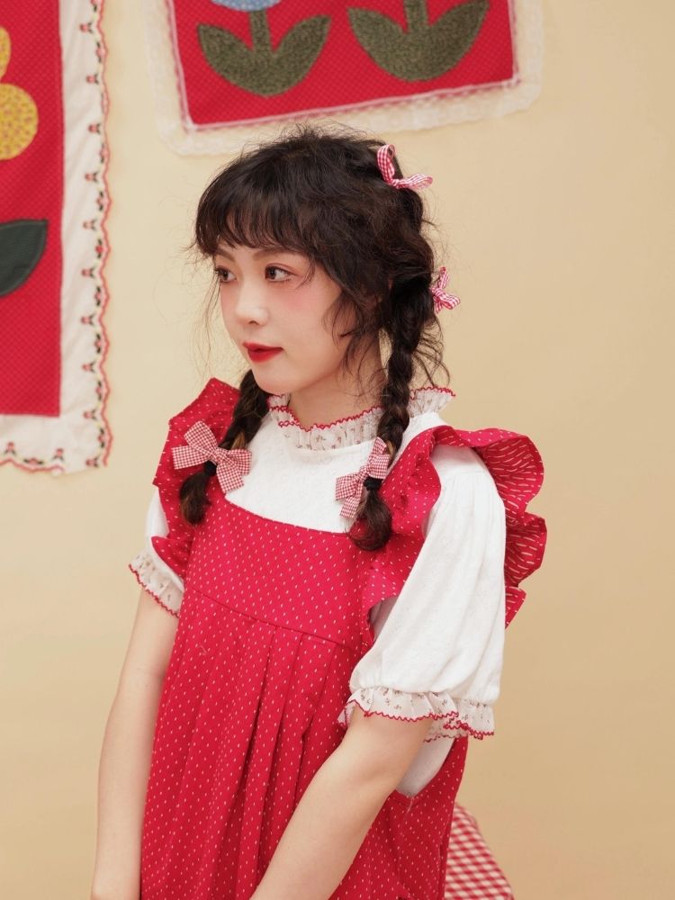 Vintage Girly Red Jacquard Sundress【s0000003037】