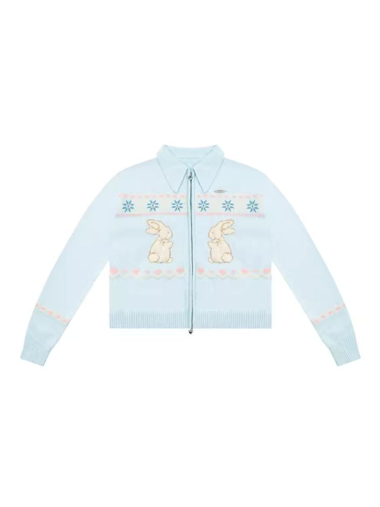 Rabbit Fair Isle polo neck zipper sweater【s0000006167】