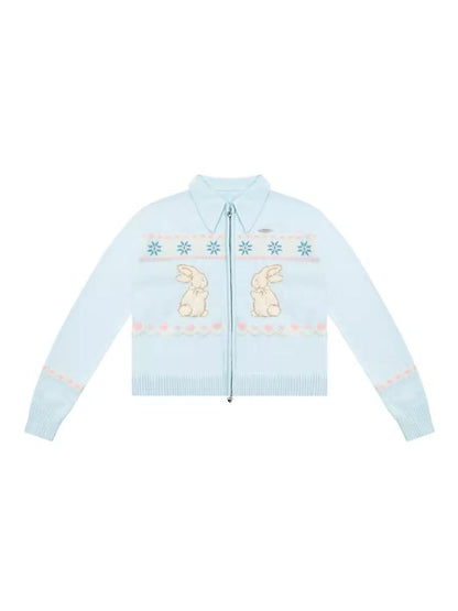 Rabbit Fair Isle polo neck zipper sweater【s0000006167】