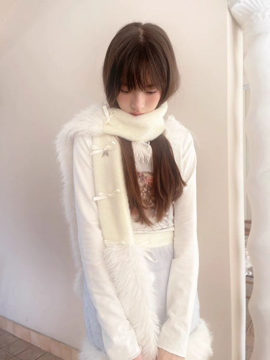 Tweed Bow Angel Cute Irregular Scarf [s0000004908]