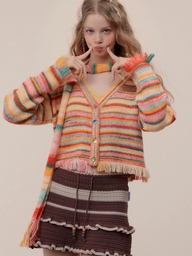 ziziFei Autumn/Winter Beautiful Style, Ancient Textbook, Colored Striped Cloak, Hair Clothing, Open Cloak