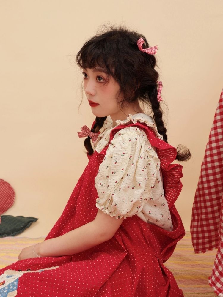 Vintage Girly Red Jacquard Sundress【s0000003037】