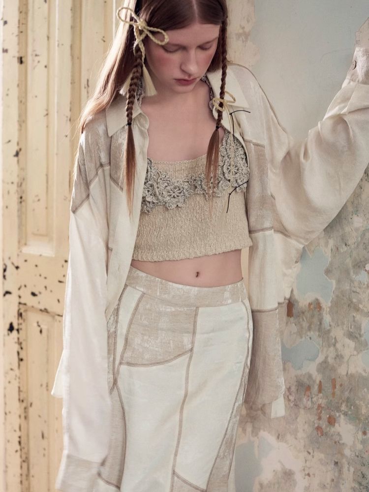 Patchwork stitching shirt + half skirt【s0000008177】