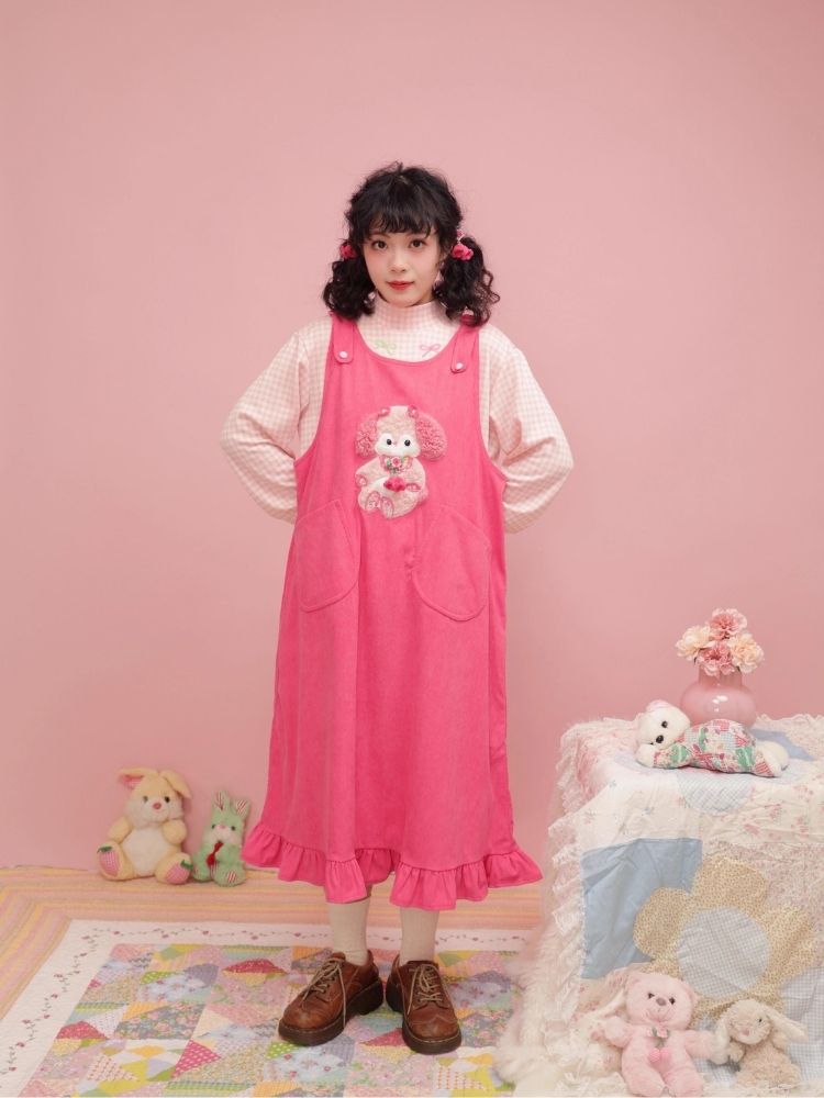 Puppy Doll Applique Cute Corduroy Tank Dress【s0000004294】