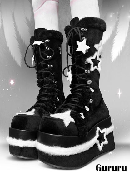 Y2K Subculture Star Plush Mid Calf Boots [s0000005224]