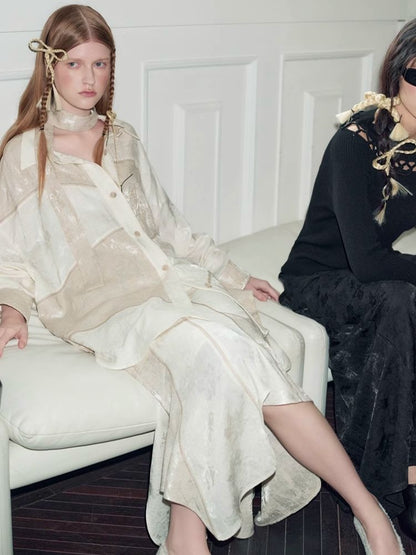 Patchwork stitching shirt + half skirt【s0000008177】