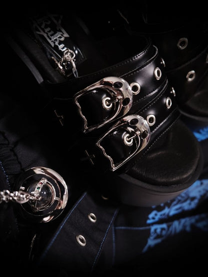 Y2K Subculture Punk Double Strap Platform Sandals [s0000002547]