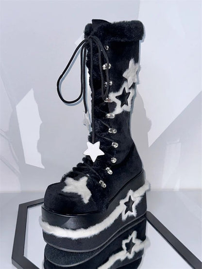 Y2K Subculture Star Plush Mid Calf Boots [s0000005224]