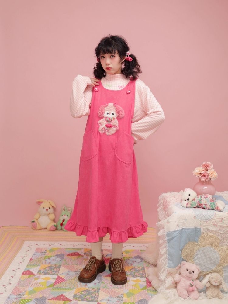 Puppy Doll Applique Cute Corduroy Tank Dress【s0000004294】