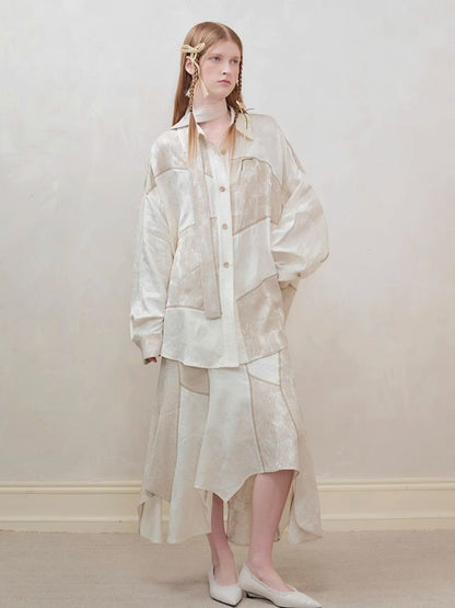 Patchwork stitching shirt + half skirt【s0000008177】