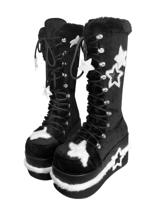 Y2K Subculture Star Plush Mid Calf Boots【s0000005224】