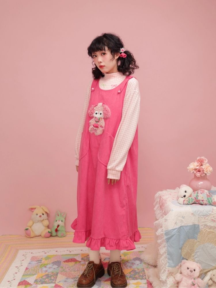 Puppy Doll Applique Cute Corduroy Tank Dress【s0000004294】