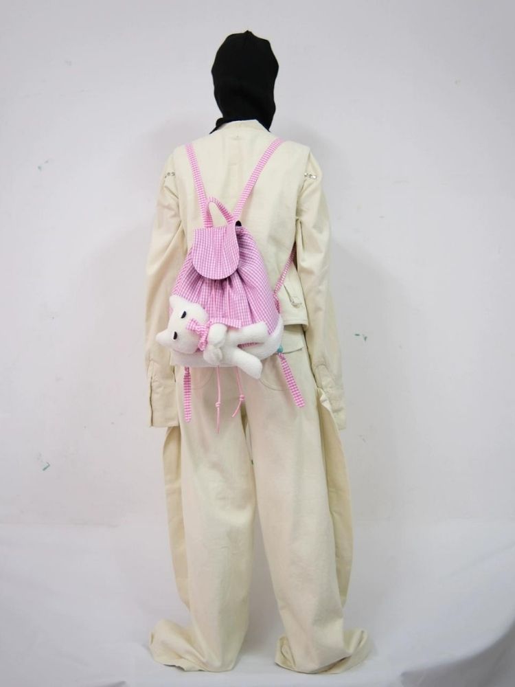 Rabbit Pink Plaid Drawstring Shoulder Bag【s0000005206】