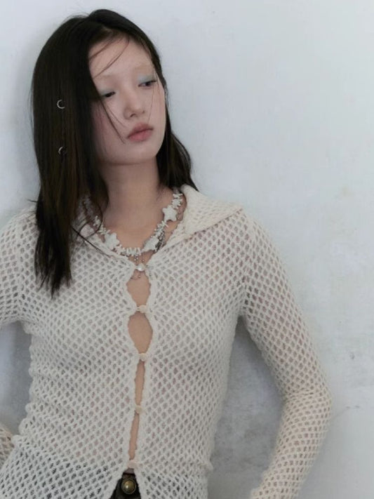 Mesh Lace Four Long Sleeve Hottie Shirt Cardigan【s0000004959】