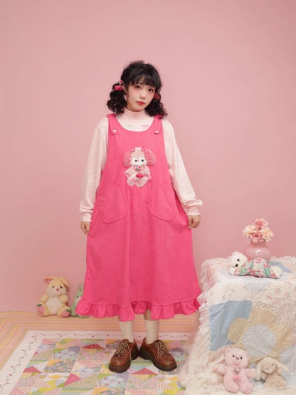 Puppy Doll Applique Cute Corduroy Tank Dress【s0000004294】