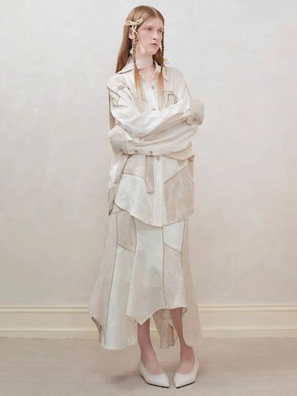 Patchwork stitching shirt + half skirt【s0000008177】