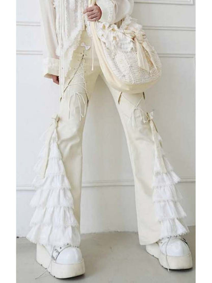 Lace-Up Tiered Bowknots Flared Pants【s0000008155】