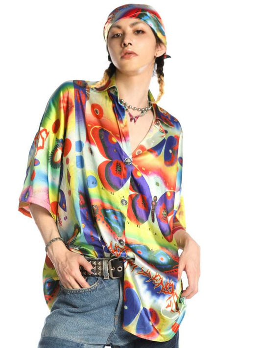 Retro American Butterfly Print Loose Shirt【s0000008565】