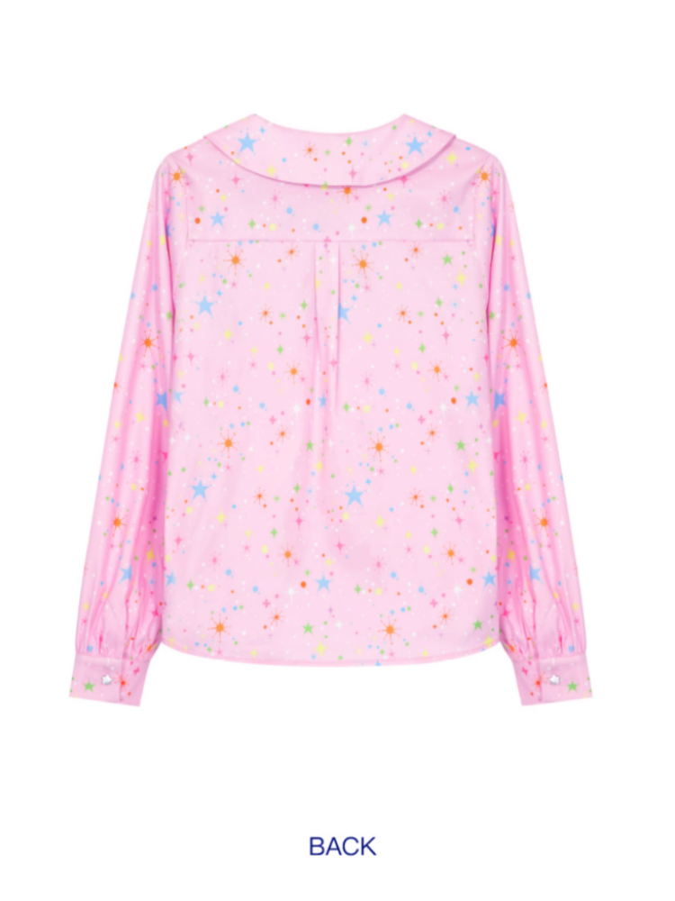 Shimizu Illustration Big Eyes Cute Girl Star Pattern Shirt【s0000003662】