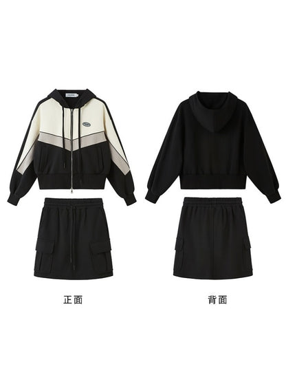 Sports Style ZIP-Up Hoodie &amp; A-Line Skirt【s0000003191】