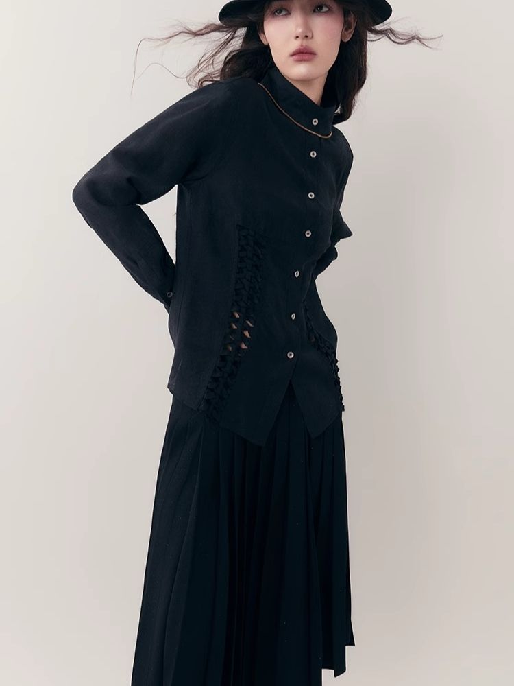 Standing Collar Design Niche Tencel Shirt【s0000006387】