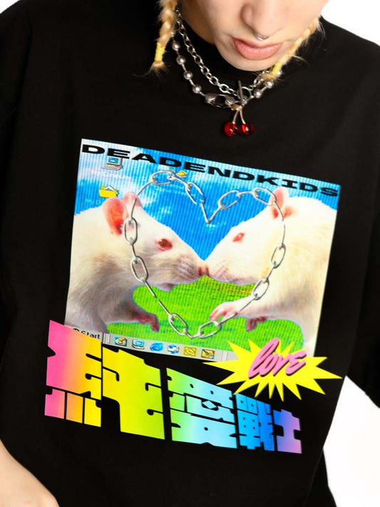 "Pure Love Warrior" Subculture American Loose T-Shirt [S0000008561]