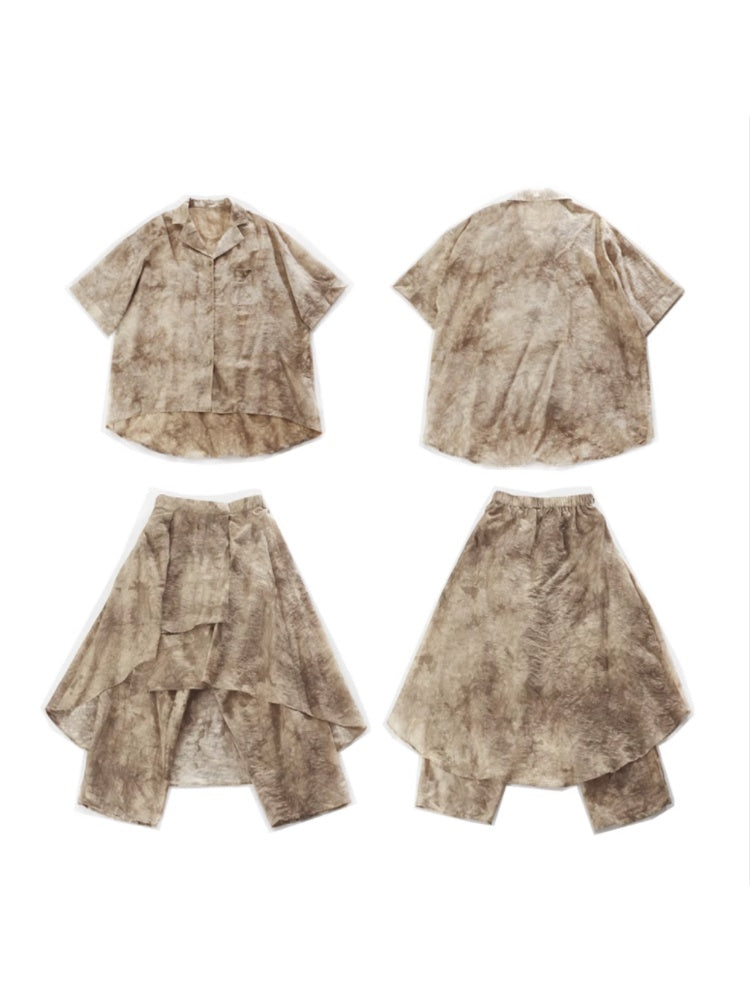 Jacquard Retro Chinese Style Loose Shirt &amp; Pants Skirt Set Up【s0000002978】