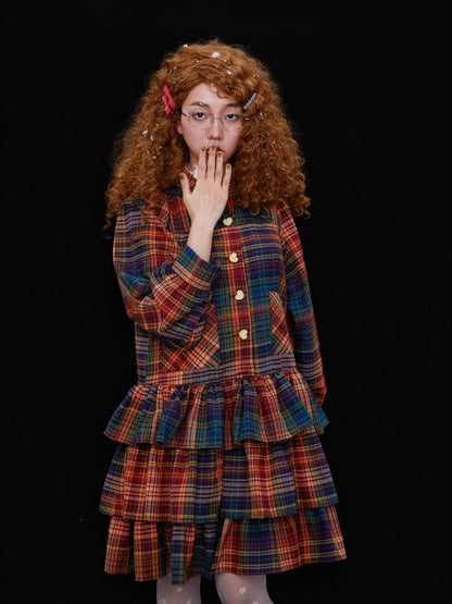 Retro Cute Fluffy Cake Rabbit Ear Plaid Dress【s0000003184】