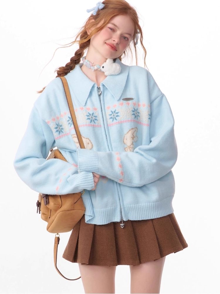 Rabbit Fair Isle polo neck zipper sweater【s0000006167】