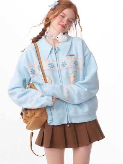 Rabbit Fair Isle polo neck zipper sweater【s0000006167】