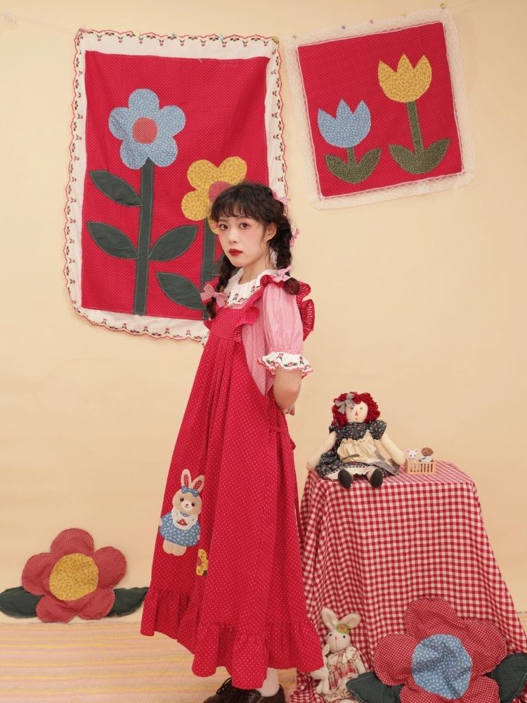 Vintage Girly Red Jacquard Sundress【s0000003037】