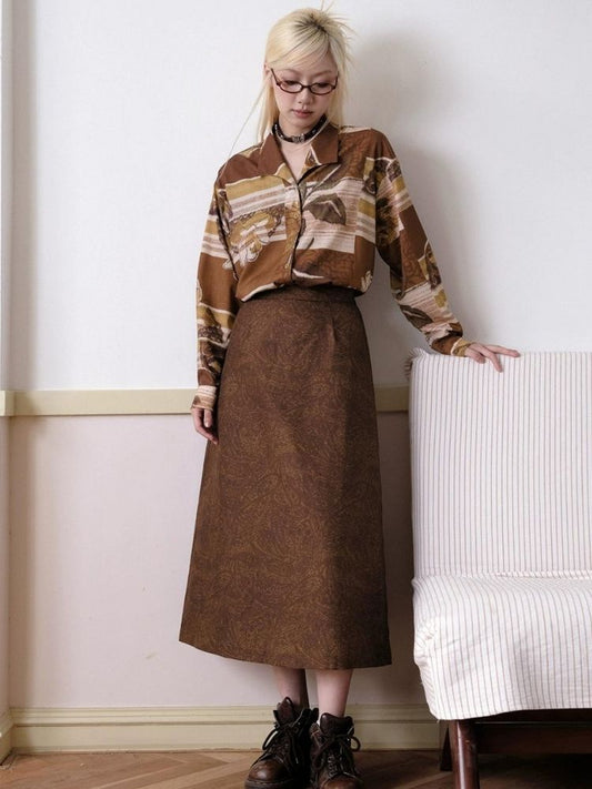 Red brown A-line long skirt [s0000003515]