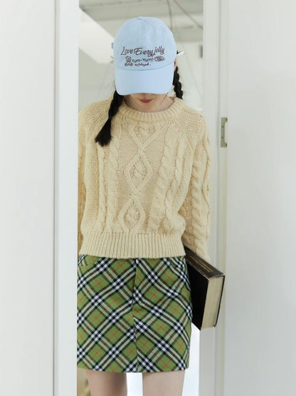 Matcha green plaid wool skirt【s0000003903】