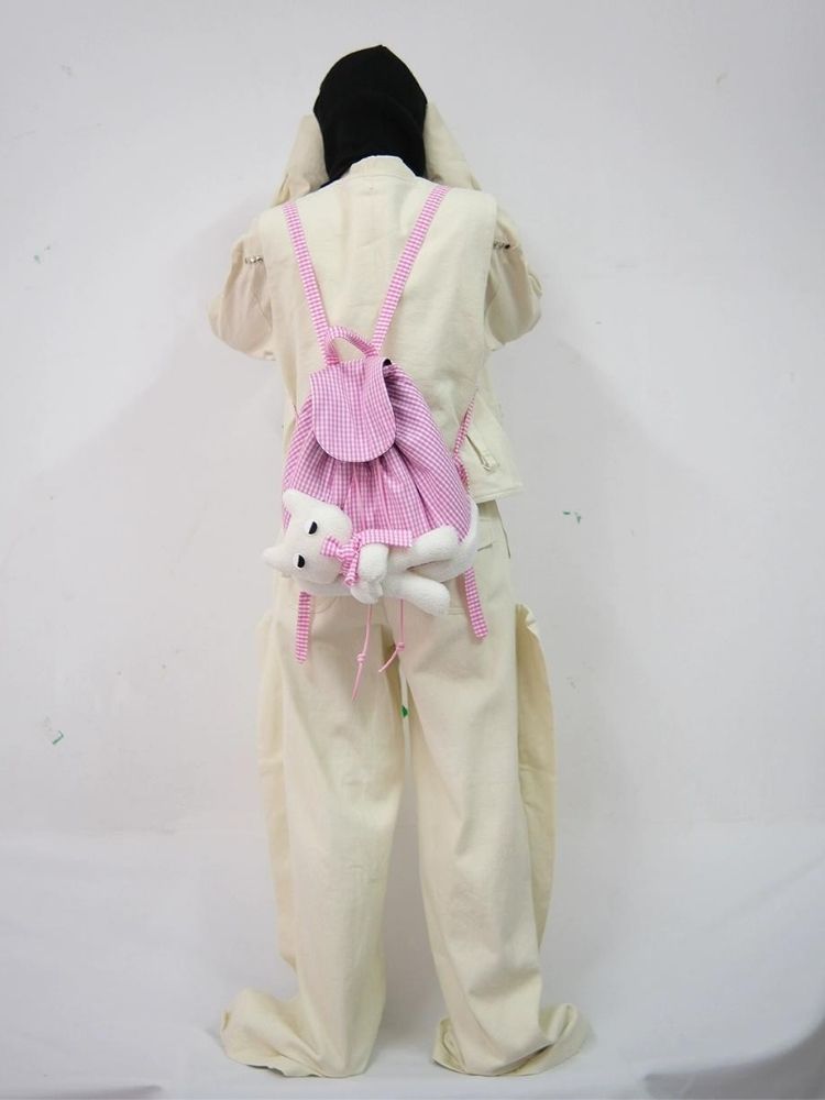 Rabbit Pink Plaid Drawstring Shoulder Bag【s0000005206】